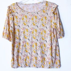 LOFT Women’s Cotton Modal Short Sleeve Pink Orange Floral Blouse Size M